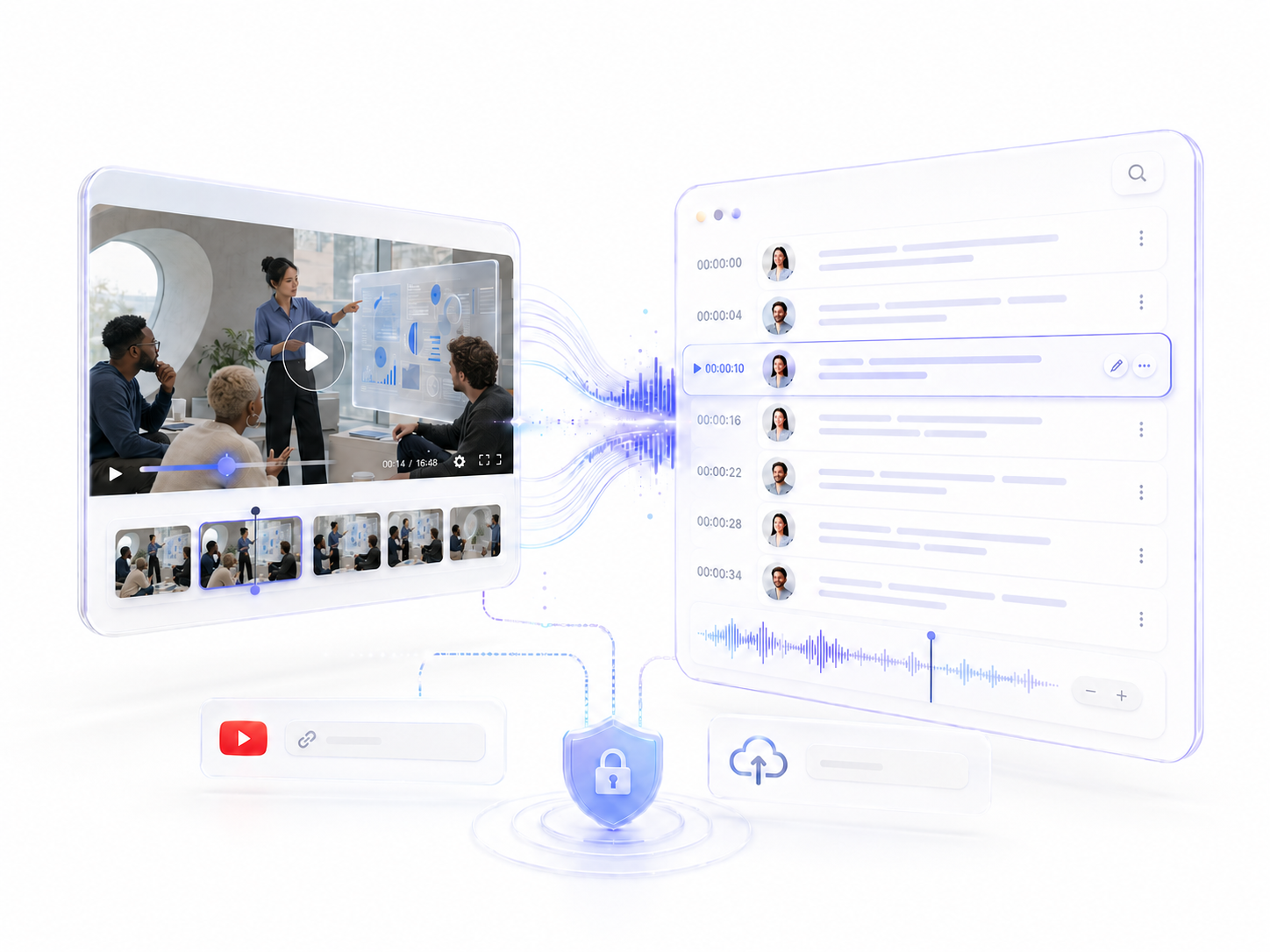 Timestamped video transcript editor with playback controls